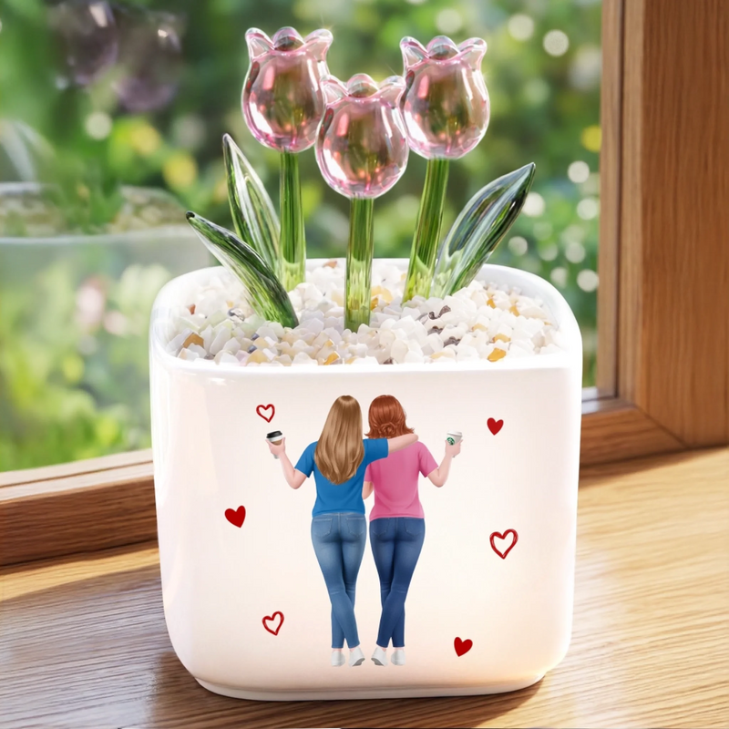 Custom Glass Everlasting Tulips - Personalized Best Friend Birthday Gifts For Women, Besties, Sisters, BFF - My Favorite Unpaid Therapist