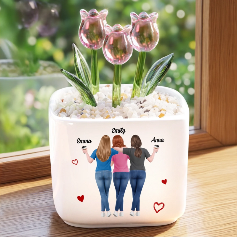 Custom Glass Everlasting Tulips - Personalized Best Friend Birthday Gifts For Women, Besties, Sisters, BFF - Always Laughing At You