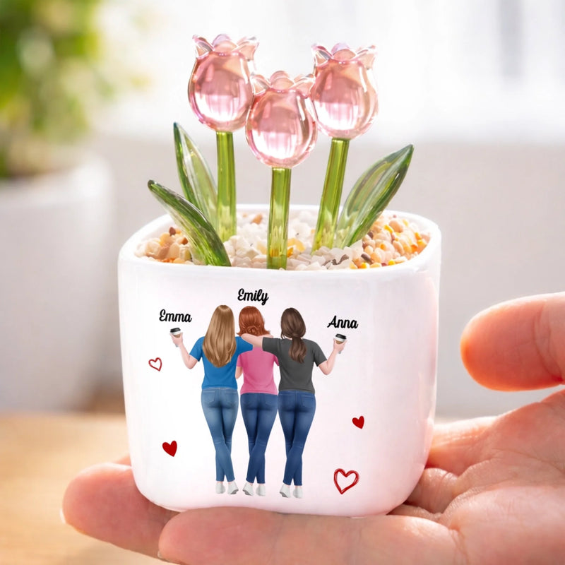 Custom Glass Everlasting Tulips - Personalized Best Friend Birthday Gifts For Women, Besties, Sisters, BFF - Always Laughing At You