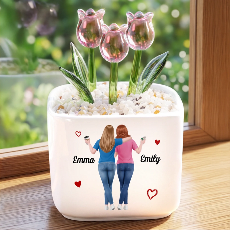 Custom Glass Everlasting Tulips - Personalized Best Friend Birthday Gifts For Women, Besties, Sisters, BFF - Ride Or Die, Literally