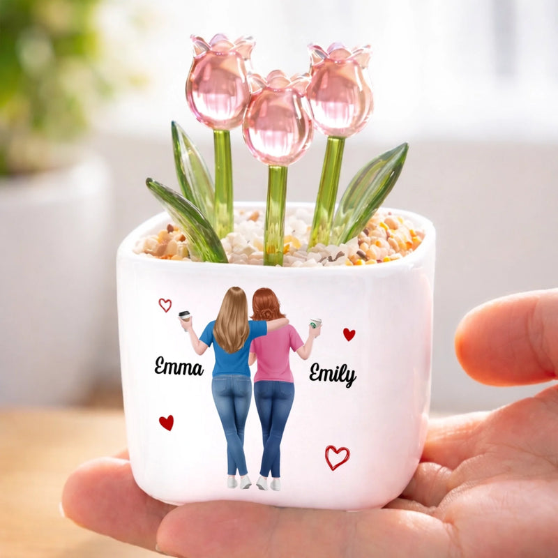 Custom Glass Everlasting Tulips - Personalized Best Friend Birthday Gifts For Women, Besties, Sisters, BFF - Ride Or Die, Literally