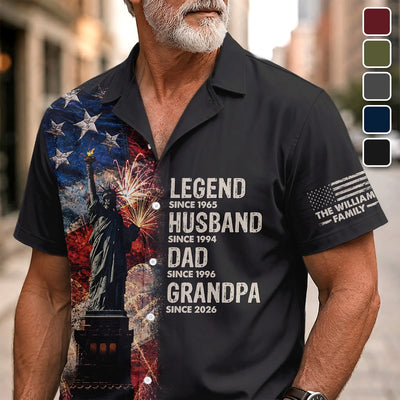 Custom Unisex Tropical Hawaiian Aloha Shirt - Personalized America 250th Anniversary Father's Day Gifts For Dad, Grandpa - Stars Stripes And Family Pride