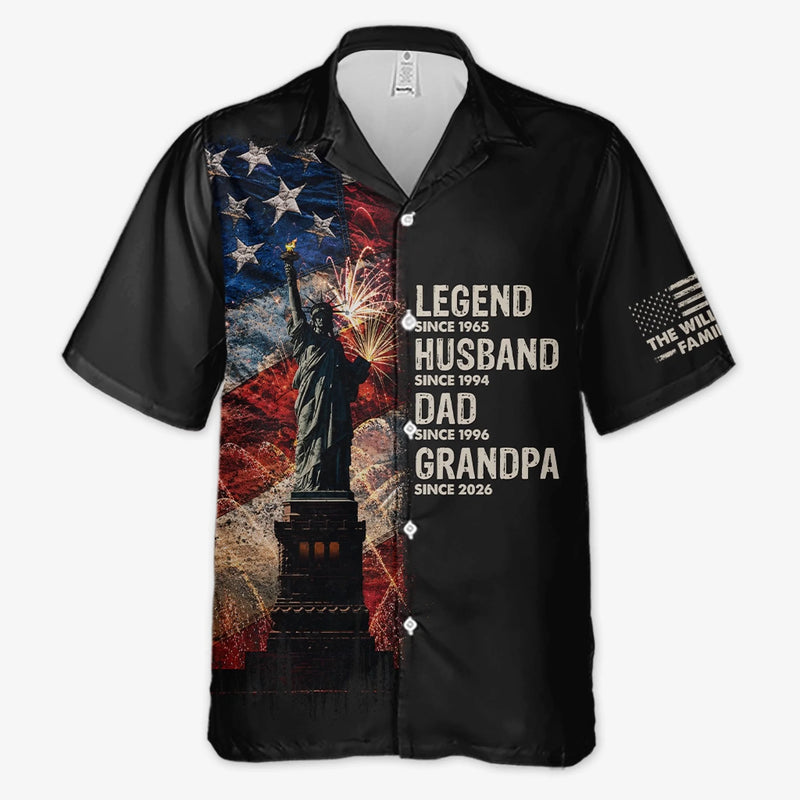 Custom Unisex Tropical Hawaiian Aloha Shirt - Personalized America 250th Anniversary Father's Day Gifts For Dad, Grandpa - Stars Stripes And Family Pride