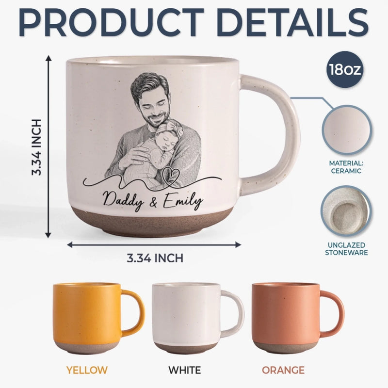 Custom Photo Printed Pottery Mug - Personalized Father's Day, Baby Shower, Gender Reveal Gifts For New Moms, New Dads, New Parents - Tiny Hands, Biggest Love