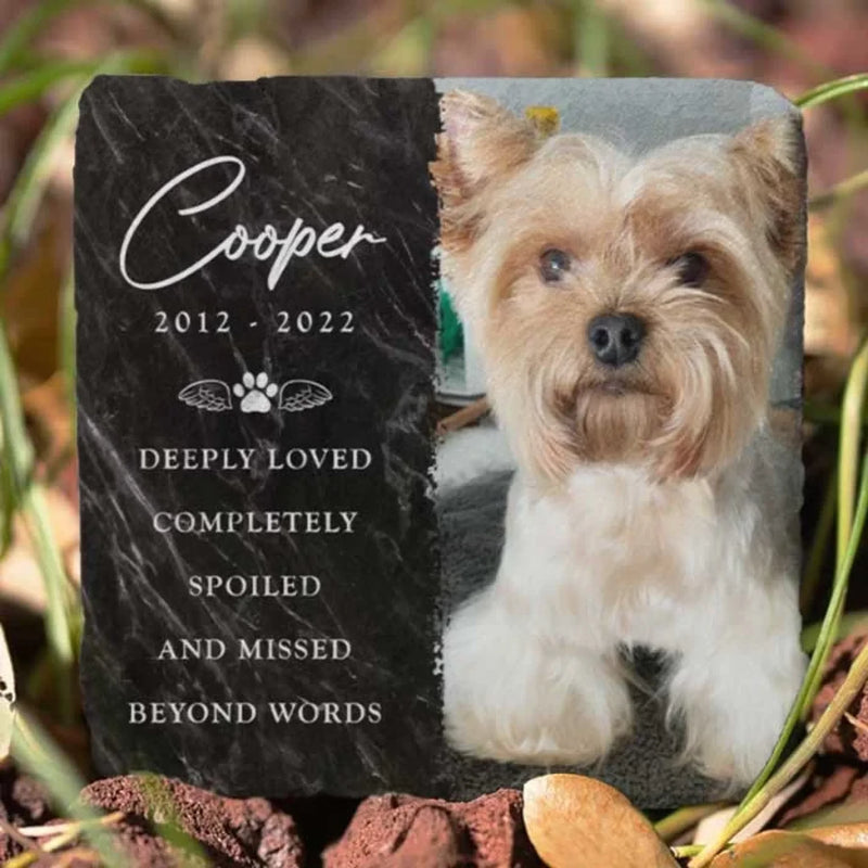 Custom Photo Square Shaped Memorial Stone - Personalized Pet Memorial Sympathy Gifts For Dogs, Cats, Loss Of Dog - Deeply Loved