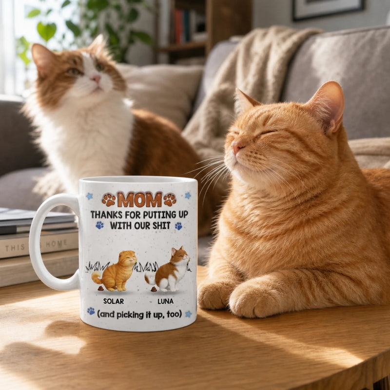 Custom 3D Inflated Effect Printed Mug - Personalized Father's Day Birthday Gifts For Dog Cat Lovers, Dog Dad And Mom, Cat Owners - Purr More, Stress Less