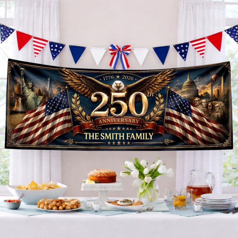 Custom Outdoor Banner - Personalized America 250th Anniversary Gifts For Mom, Dad, Kids - Celebrate Freedom In Style