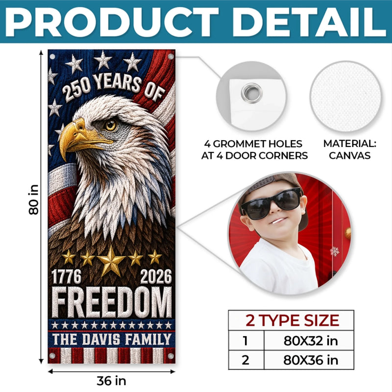 Custom Door Cover - Personalized America 250th Anniversary Gifts For Mom, Dad, Brother, Sister, Kids  - United By Freedom Forever