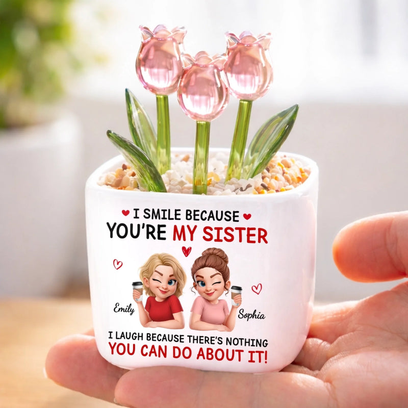 Custom Glass Everlasting Tulips - Personalized Best Friend Birthday Gifts For Women, Besties, Sisters, BFF - Stuck With Me Forever
