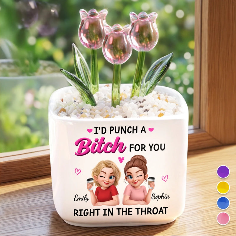 Custom Glass Everlasting Tulips - Personalized Best Friend Birthday Gifts For Women, Besties, Sisters, BFF - Partners In Actual Crime