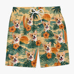 Custom Photo Tropical Hawaiian Aloha Men Beach Shorts - Personalized Summer Vacation And Travel Gifts For Dog Cat Lovers, Dog Dad And Mom, Cat Owners - Golden Hour, Golden Pups
