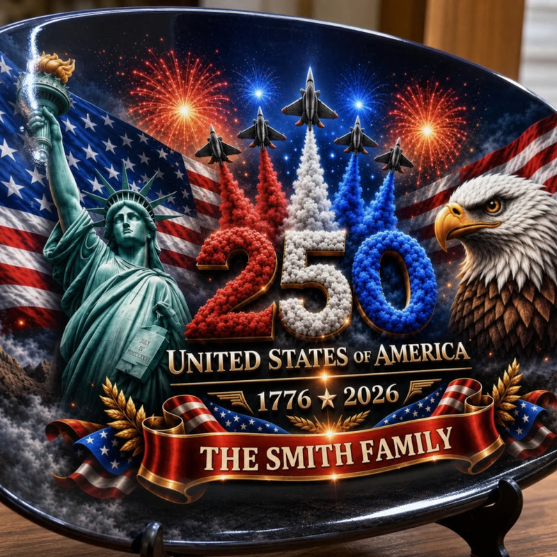 Custom Platter - Personalized America 250th Anniversary Gifts For Mom, Dad, Brother, Sister, Kids - Stars Stripes Family Time