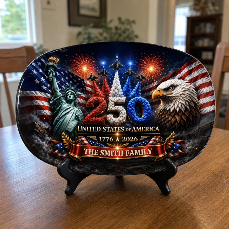 Custom Platter - Personalized America 250th Anniversary Gifts For Mom, Dad, Brother, Sister, Kids - Stars Stripes Family Time