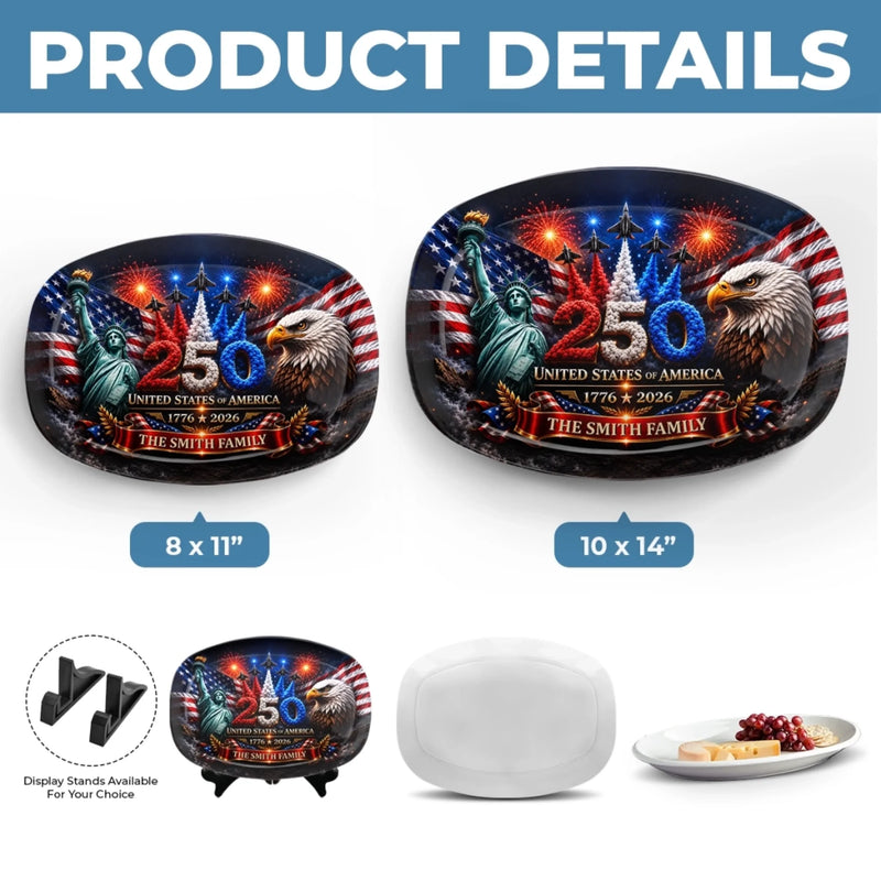 Custom Platter - Personalized America 250th Anniversary Gifts For Mom, Dad, Brother, Sister, Kids - Stars Stripes Family Time