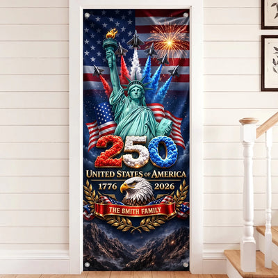 Custom Door Cover - Personalized America 250th Anniversary Gifts For Mom, Dad, Brother, Sister, Kids  - Land Of Liberty Family