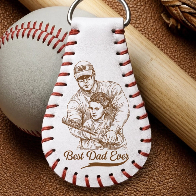 Custom Photo Baseball Leather Keychain - Personalized Father's Day Birthday Gifts For Dad, Grandpa, Baseball Lovers, Sports Fans, Sports Lovers - Baseball State Of Mind