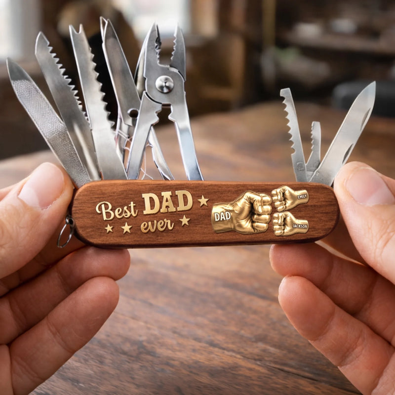 Custom 15-in-1 Pocket Multi Tool - Personalized Father's Day Birthday Gifts For Dad, Grandpa - Dad’s Survival Tool