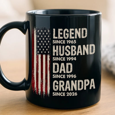 Custom Black Mug - Personalized America 250th Anniversary Father's Day Gifts For Dad, Grandpa - Our Family's Greatest Hero
