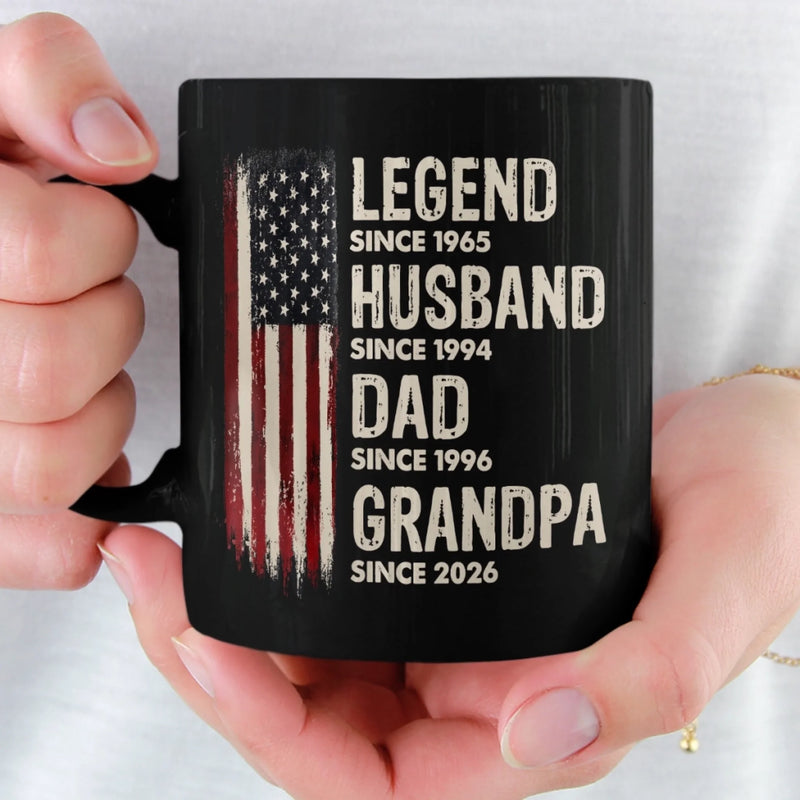 Custom Black Mug - Personalized America 250th Anniversary Father's Day Gifts For Dad, Grandpa - Our Family's Greatest Hero