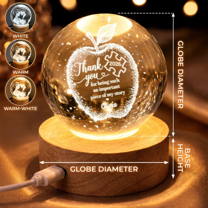 Custom Crystal Ball Night Light - Personalized  Birthday Gifts For Teachers - A Teacher’s Guiding Light