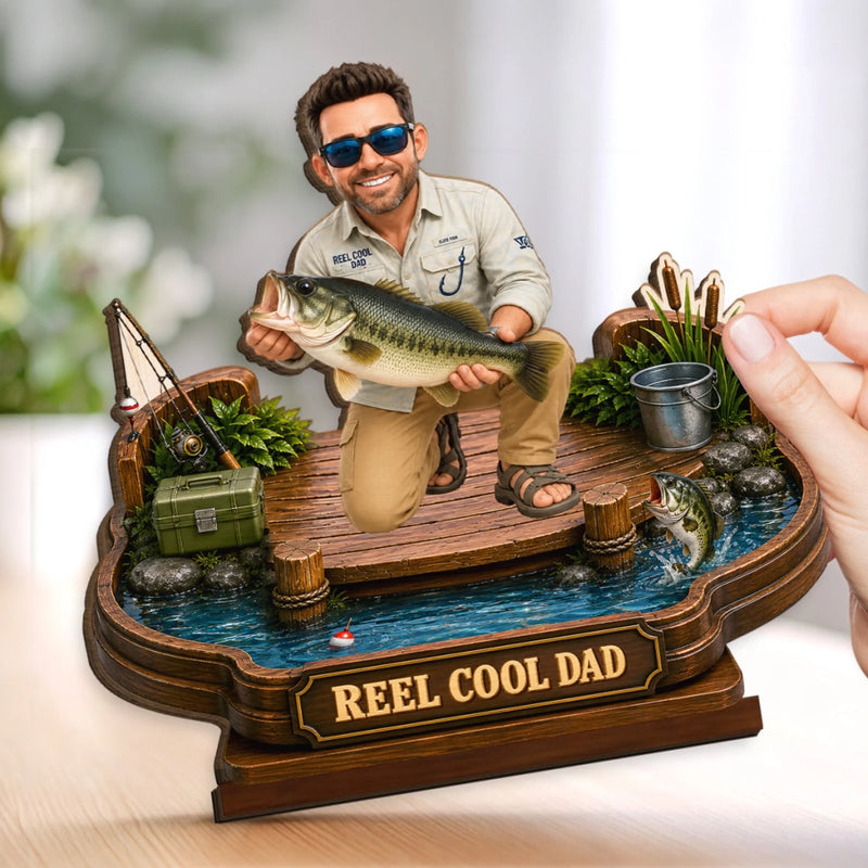 Custom Photo 2-Layered Wooden Plaque - Personalized Father's Day Fishing Gifts For Fisherman, Dad, Grandpa - Hooked On Family Time