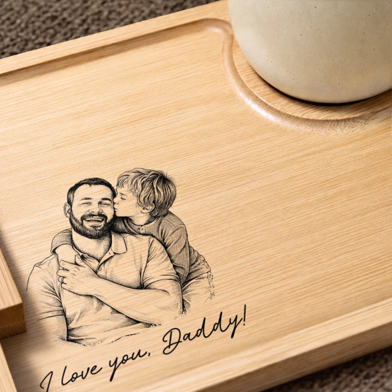 Custom Photo Wooden Couch Arm Table - Personalized Father's Day Birthday Gifts For Dad, Grandpa - Dad Makes Every Moment Special
