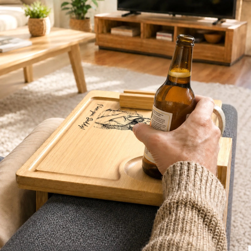 Custom Photo Wooden Couch Arm Table - Personalized Father's Day Birthday Gifts For Dad, Grandpa - Dad Makes Every Moment Special