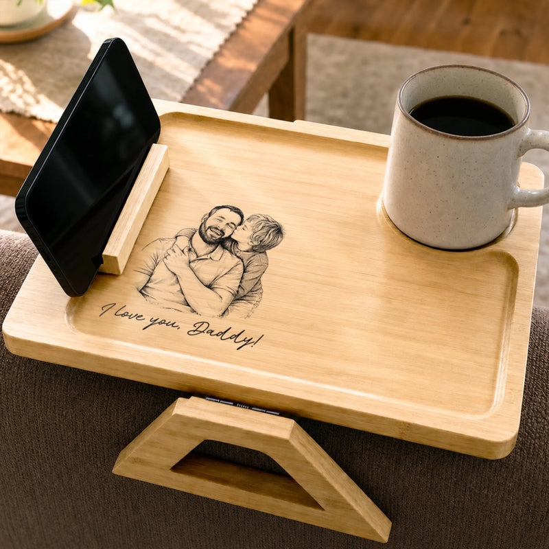 Custom Photo Wooden Couch Arm Table - Personalized Father's Day Birthday Gifts For Dad, Grandpa - Dad Makes Every Moment Special