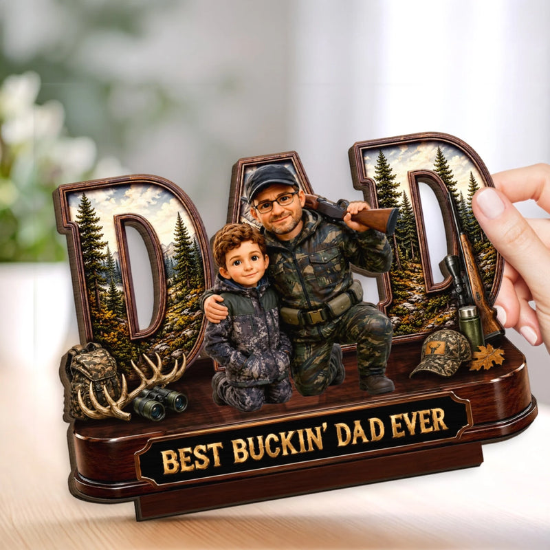 Custom Photo 2-Layered Wooden Plaque - Personalized Birthday Hunting Gifts For Hunters, Dad, Grandpa - Legends Walk The Woods