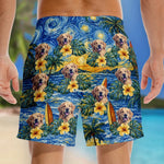Custom Photo Tropical Hawaiian Aloha Men Beach Shorts - Personalized Summer Vacation And Travel Gifts For Dog Lovers, Dad, Mom - Starry Nights, Puppy Days