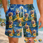 Custom Photo Tropical Hawaiian Aloha Men Beach Shorts - Personalized Summer Vacation And Travel Gifts For Dog Lovers, Dad, Mom - Starry Nights, Puppy Days