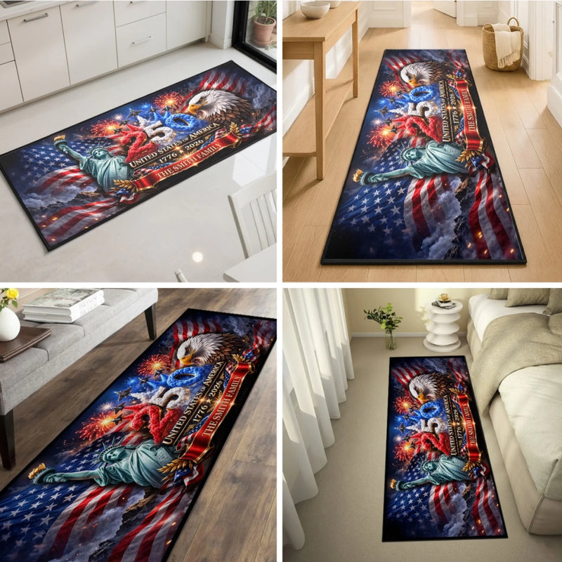 Custom Runner Rug - Personalized America 250th Anniversary Gifts For Mom, Dad, Brother, Sister, Kids - Stars Stripes Welcome Home