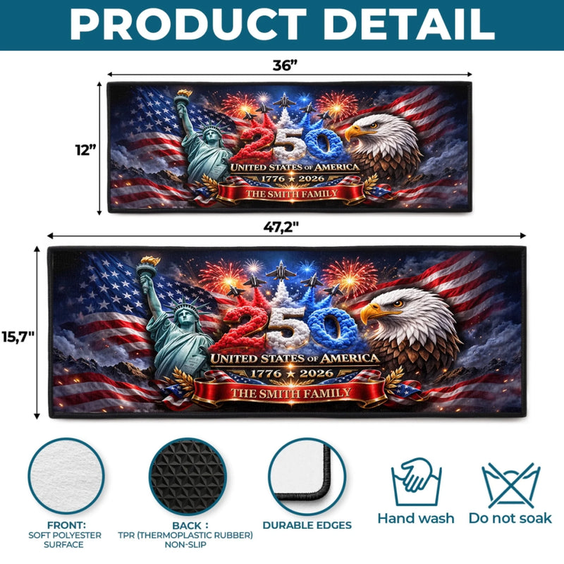Custom Runner Rug - Personalized America 250th Anniversary Gifts For Mom, Dad, Brother, Sister, Kids - Stars Stripes Welcome Home