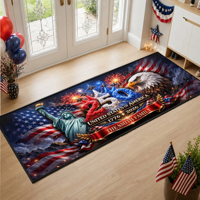 Custom Runner Rug - Personalized America 250th Anniversary Gifts For Mom, Dad, Brother, Sister, Kids - Stars Stripes Welcome Home