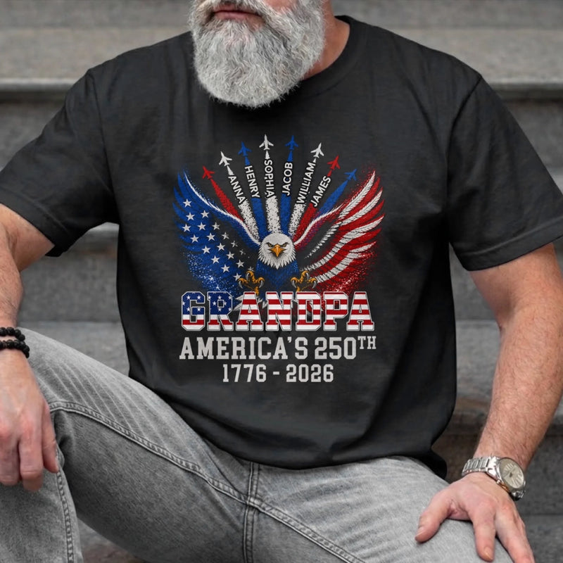 Custom Unisex T-shirt, Premium T-shirt, Hoodie – Personalized America 250th Anniversary Gifts For Dad, Grandpa – Generations Of Freedom