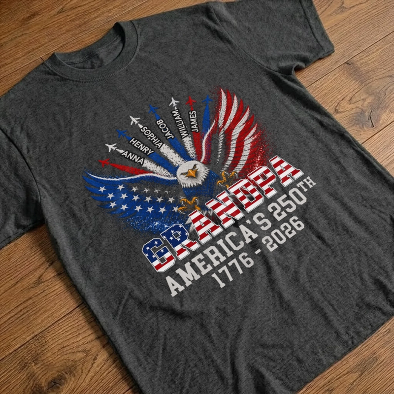 Custom Unisex T-shirt, Premium T-shirt, Hoodie – Personalized America 250th Anniversary Gifts For Dad, Grandpa – Generations Of Freedom