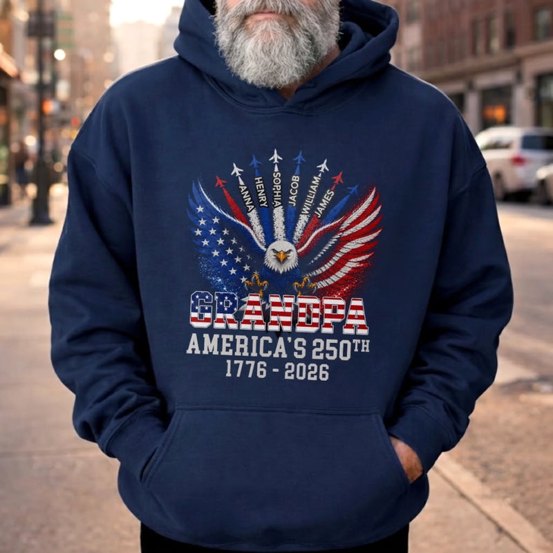 Custom Unisex T-shirt, Premium T-shirt, Hoodie – Personalized America 250th Anniversary Gifts For Dad, Grandpa – Generations Of Freedom