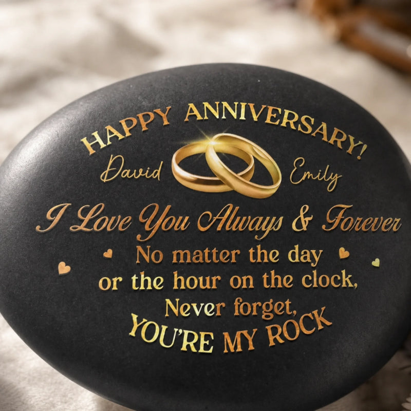Custom Printed Rock - Personalized Anniversary Wedding Gifts For Husband And Wife, Him And Her - Happy Our Anniversary