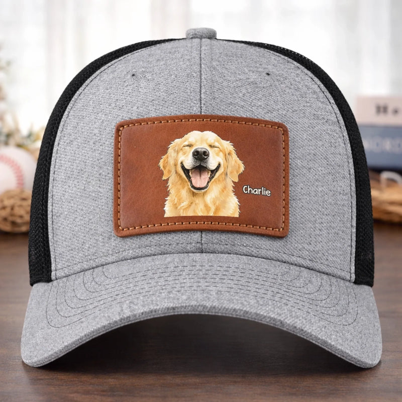 Custom Photo Leather Patch Hat - Personalized Birthday Gifts For Dog Cat Lovers, Dog Dad And Mom, Cat Owners - Real Photo, Real Pet Love