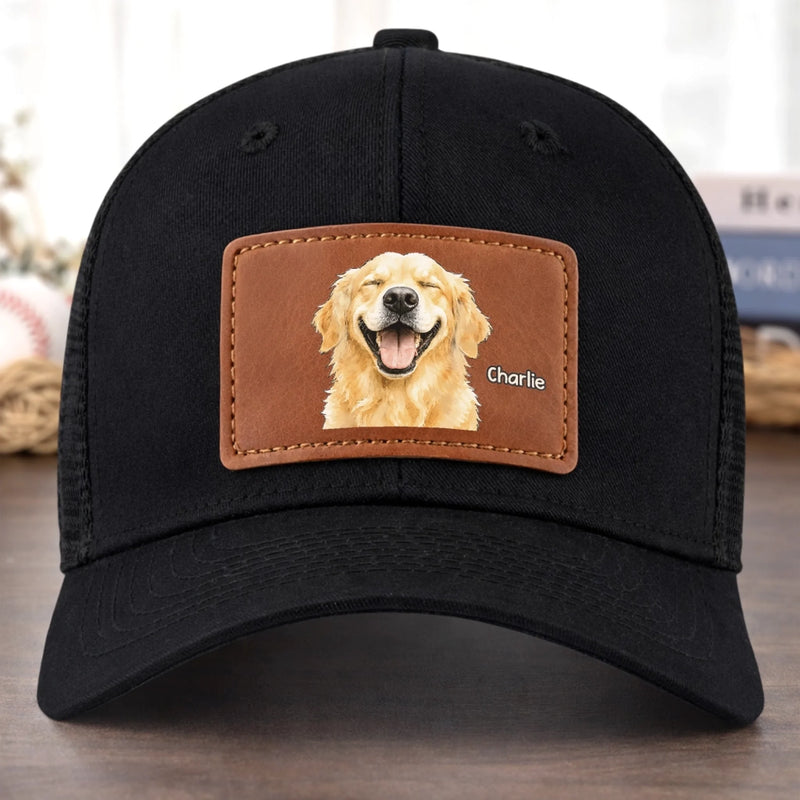 Custom Photo Leather Patch Hat - Personalized Birthday Gifts For Dog Cat Lovers, Dog Dad And Mom, Cat Owners - Real Photo, Real Pet Love