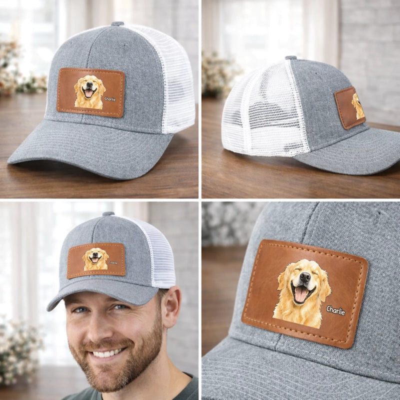 Custom Photo Leather Patch Hat - Personalized Birthday Gifts For Dog Cat Lovers, Dog Dad And Mom, Cat Owners - Real Photo, Real Pet Love