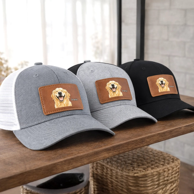 Custom Photo Leather Patch Hat - Personalized Birthday Gifts For Dog Cat Lovers, Dog Dad And Mom, Cat Owners - Real Photo, Real Pet Love