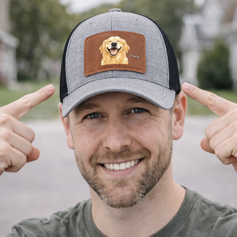 Custom Photo Leather Patch Hat - Personalized Birthday Gifts For Dog Cat Lovers, Dog Dad And Mom, Cat Owners - Real Photo, Real Pet Love