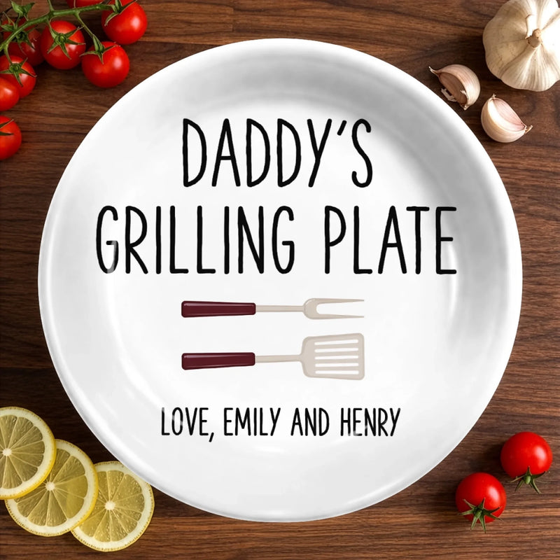 Custom Ceramic Plate - Personalized Father's Day Birthday Gifts For Dad, Grandpa - Cooking Up Good Times