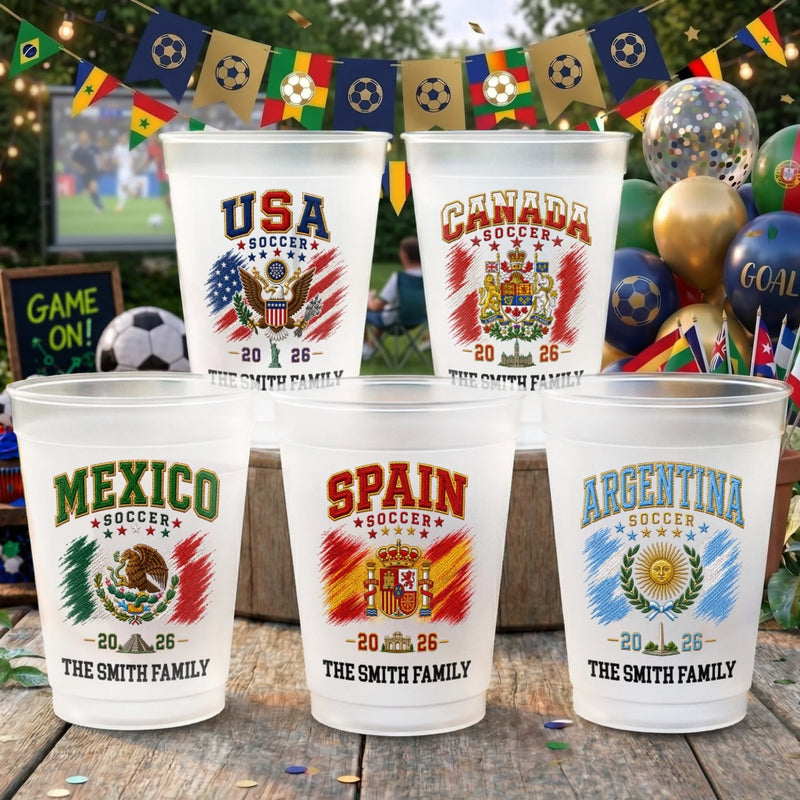 Custom International Soccer Tournament Party Cups - Personalized Birthday Gifts For Soccer Lovers, Sports Fans, Sports Lovers - Splashed With True Team Colors