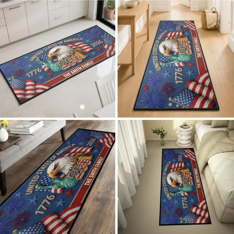 Custom Runner Rug - Personalized America 250th Anniversary Gifts For Mom, Dad, Brother, Sister, Kids - Home Of American Dreams