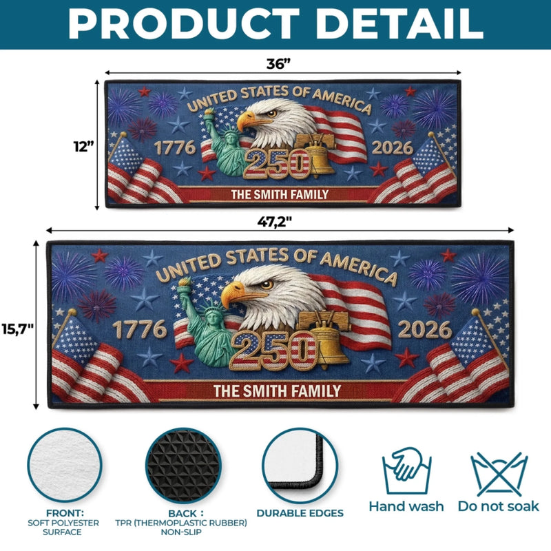 Custom Runner Rug - Personalized America 250th Anniversary Gifts For Mom, Dad, Brother, Sister, Kids - Home Of American Dreams