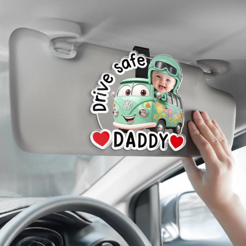Custom Photo Acrylic Car Visor Clip - Personalized Father's Day Gifts For Dad, Grandpa - Drive Safe & Happy