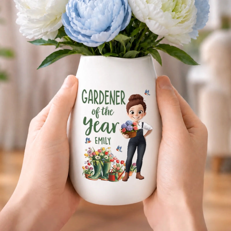 Custom Oval Ceramic Flower Vase - Personalized Birthday Garden Gifts For Gardeners - Garden Bloom Keeper