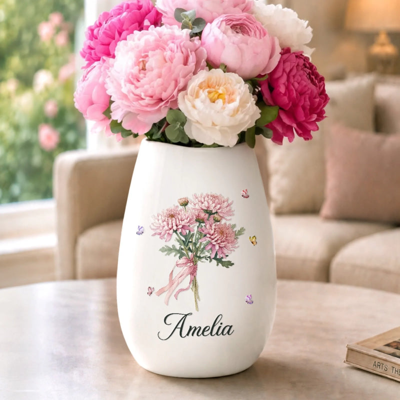 Custom Oval Ceramic Flower Vase - Personalized  Best Friend Birthday Gifts For Women, Besties, Sisters, BFF - Blooming Beautifully Every Day